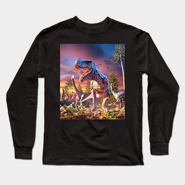 T-Rex Attack Long Sleeve T-Shirt by David Penfound Artworks